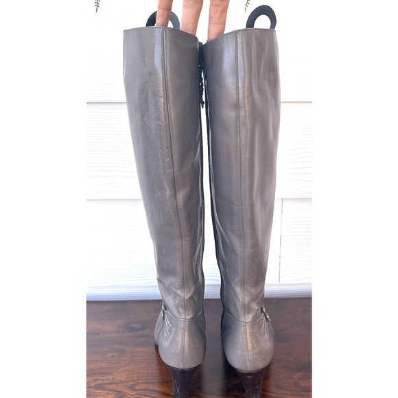 Salvatore Ferragamo Women’s Tall Leather Boots 10 AAA Gray – Made in Italy - Picture 5 of 13